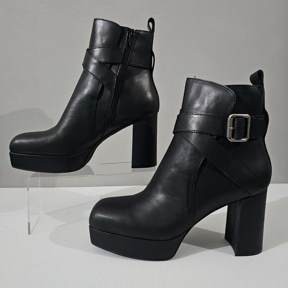 Jeffrey Campbell Amuse Ankle Boot Womens 10 Black Leather Platform High Heel - Picture 2 of 16